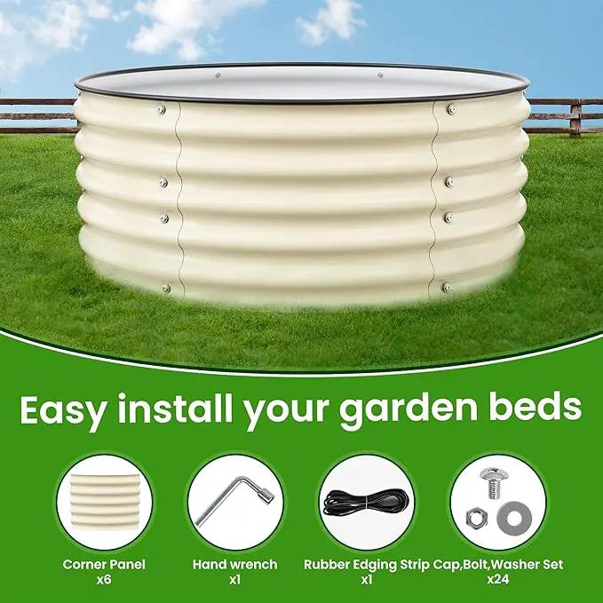 Round Raised Garden Bed Kit, 3.5x3.5x1.4Ft Outdoor Zinc-Aluminum-Magnesium Metal Flower Beds Stainless Steel Patio Ground Planter for Planting Vegetables (Ivory) by GreenHaven Gardens