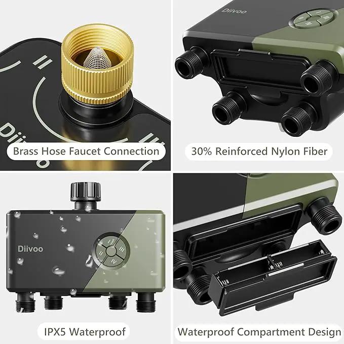 Diivoo WiFi Water Timer 4 Outlets with Brass Inlet, Smart Sprinkler/Hose/Tap Timer Compatible with Alexa & 24 Irrigation Plans & Rain Delay, Garden Watering Systems Controller with 2 Watering Modes by GreenHaven Gardens
