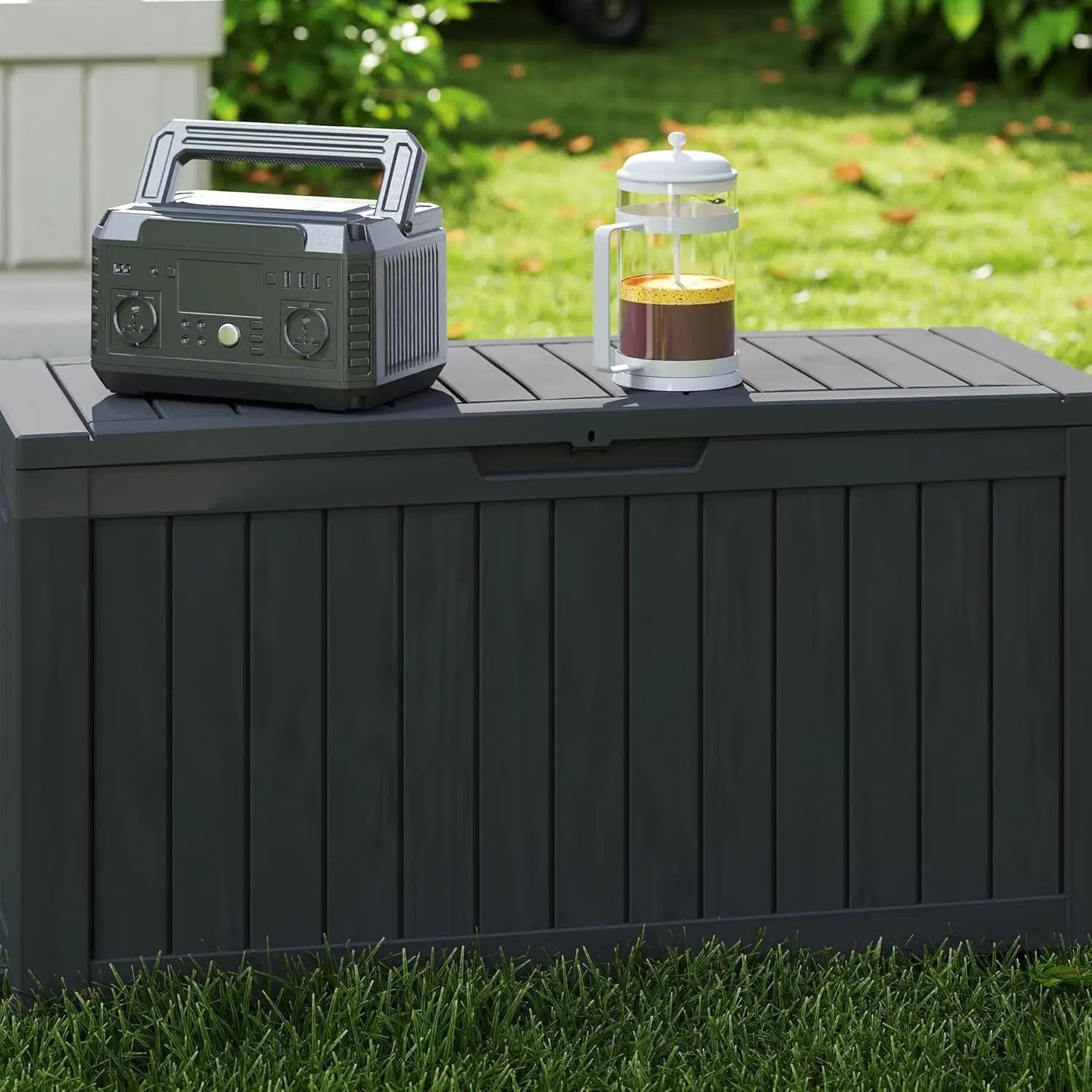80GAL Black Resin Deck Box - Large Waterproof Storage for Patio Furniture, Pool Floats & Garden Supplies - Lockable, UV-Resistant for Backyards, Pool Decks by GreenHaven Gardens