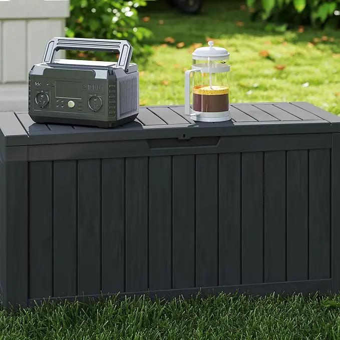 90 Gallon Lockable Resin Deck Box with Wheels, Waterproof & UV-Resistant Outdoor Storage Box for Outdoor Cushion Storage, Garden Tools & Pool Accessories Storage, Black by GreenHaven Gardens