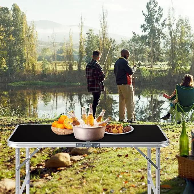 Outvita 3ft Portable Folding Camping Table, Outdoor Waterproof Adjustable Height Table, Aluminum Lightweight Suitcase Foldable Table for Picnic BBQ Beach Dining by GreenHaven Gardens