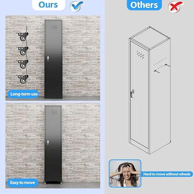 72''H Metal Broom Closet Storage Cabinet with Wheels & Pegboards, Mops Broom Closet Organizer with Locking Door & Hanging Rod,Cleaning Tool Garage Storage Cabinet,Assembly Required,Black by GreenHaven Gardens