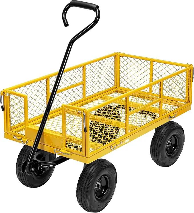VIVOHOME Steel Garden Cart Heavy Duty 880 Lbs Capacity Folding Utility Wagon with Removable Sides and 10 inch Wheels (Yellow) by GreenHaven Gardens