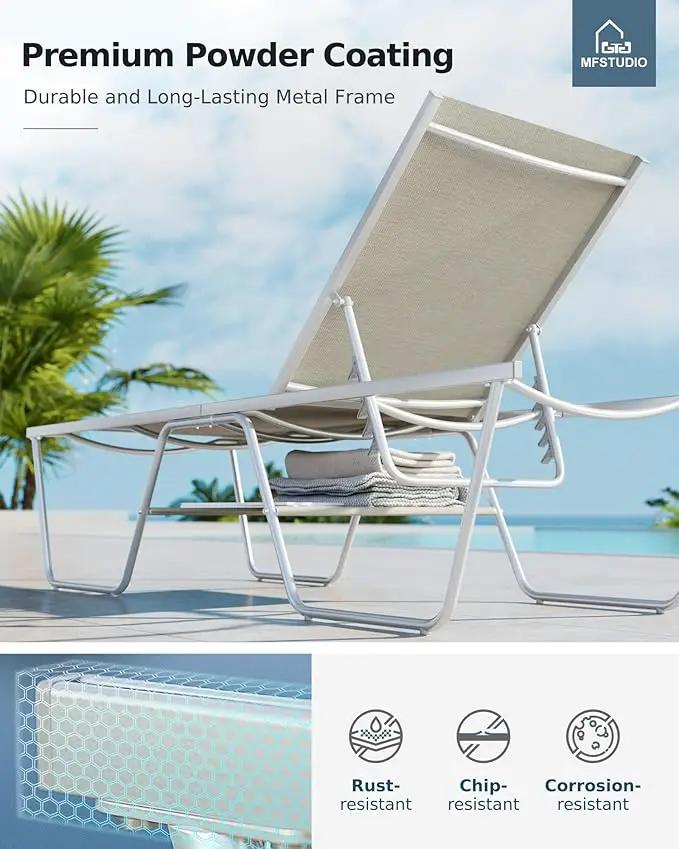 MFSTUDIO Outdoor Chaise Lounge Chairs of 2, Patio Recliner Lounge Chairs with 5 Adjustable Positions, Patio Pool Tanning Lounger Chairs, Textilene, All Weather Use by GreenHaven Gardens