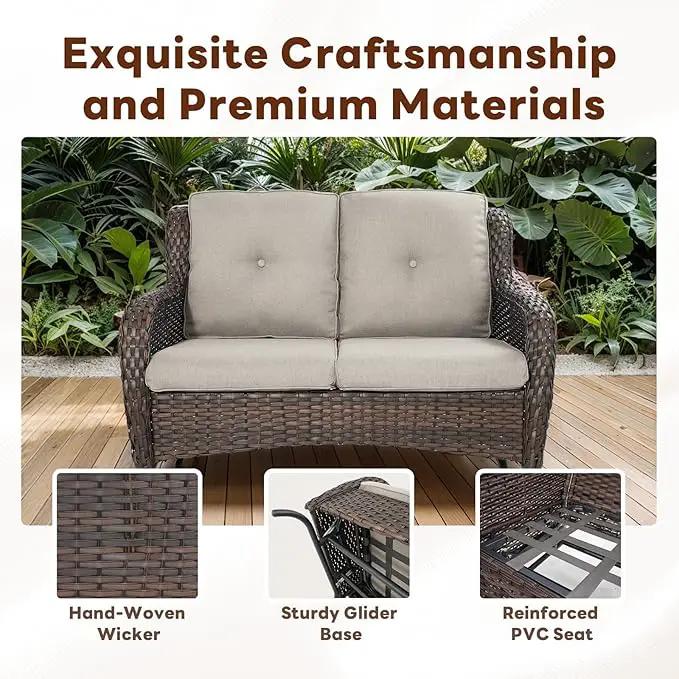 8 Piece Outdoor Patio Furniture Set - 41" CSA Propane Fire Pit Table Patio Conversation Set with Swivel Rocker Outdoor Chairs, Wicker loveseat and Ottoman for Outside Casual Gathering by GreenHaven Gardens