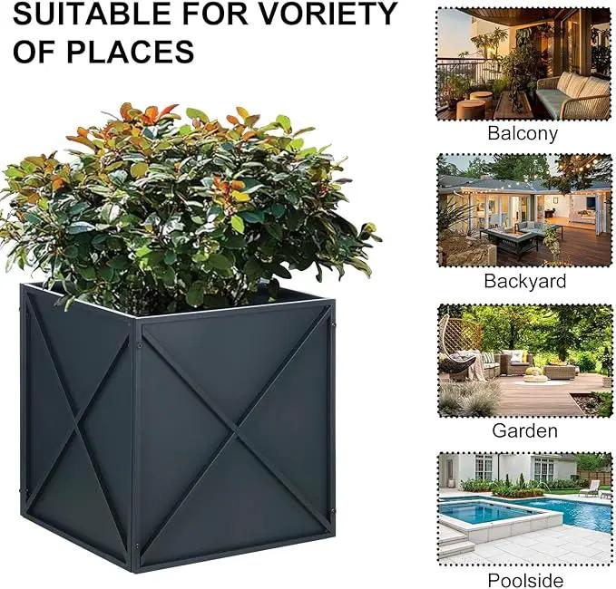 SUNNYPARK Large Metal Planter Box 17”x 17”x 18”, Square Modern Grey Metal Planter Box Heavy Duty with Drainage Holes for Outdoor Garden Patio by GreenHaven Gardens