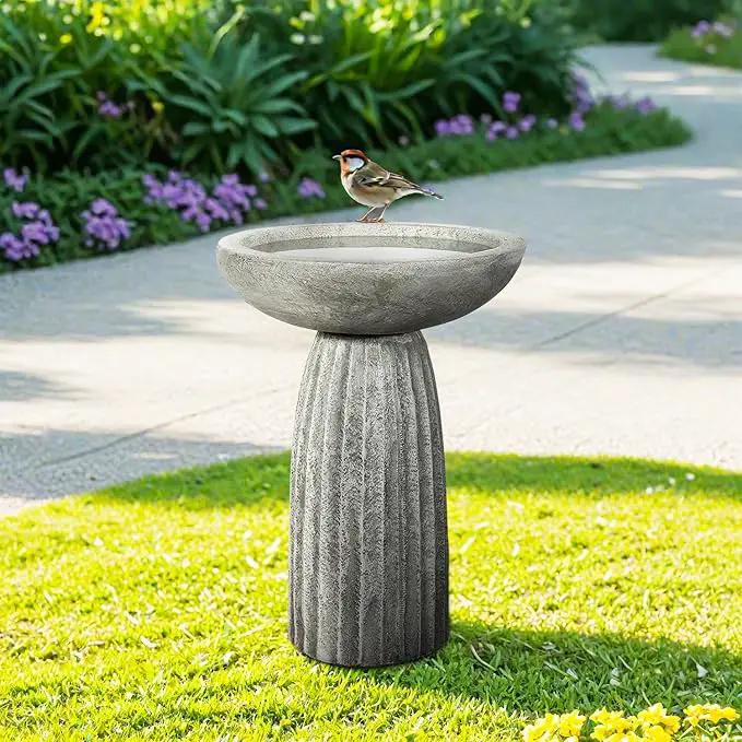 SunJet Modern Bird Bath, 24.4inches Height Fibre-Reinforced Concrete Birdbath with Textured Pedestal for Outdoor Garden, Yard, Lawn Decor by GreenHaven Gardens