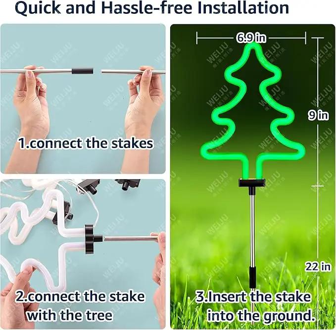 BlcTec Christmas Decorations Outdoor, 4PCS Neon Christmas Tree Shape Lights with Stainless Steel Stakes, 4 Xmas Tree Garden Lights with Waterproof for Garden Patio Yard Lawn Décor, Green by GreenHaven Gardens