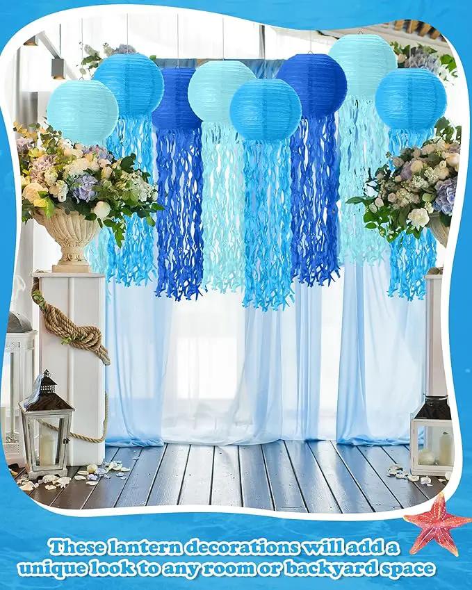 18 Pcs Jellyfish Paper Lanterns Mermaid Birthday Decorations Hanging Lantern Lamps for Ocean Theme Decor Under The Sea Party Supplies (Blue) by GreenHaven Gardens