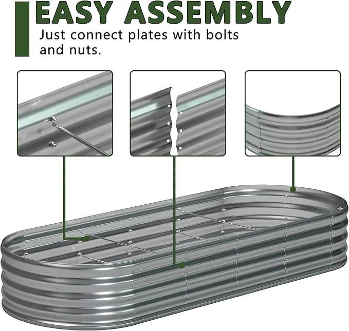 8x2x1.3 Oval Galvanized Raised Garden Bed,Outdoor Planter Box Metal Patio Kit Planting Bed for Vegetables Flowers and Succulents by GreenHaven Gardens