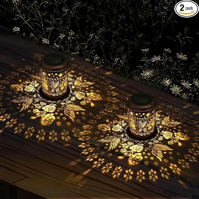 Kaixoxin 2 Pack Solar Garden Decor Metal Lantern Hummingbird Table Lamp Bronze Outdoor Dercoration Great Gift for Women Mon Grandma Hanging Lights for Patio Courtyard Garden by GreenHaven Gardens