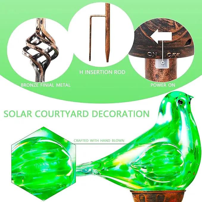 Decorative Solar Lights Outdoor Solar Bird Stake Lights Hand Blown Glass Decorative Garden Pathway Lights Outdoor Waterproof Glass Stakes (Green) by GreenHaven Gardens