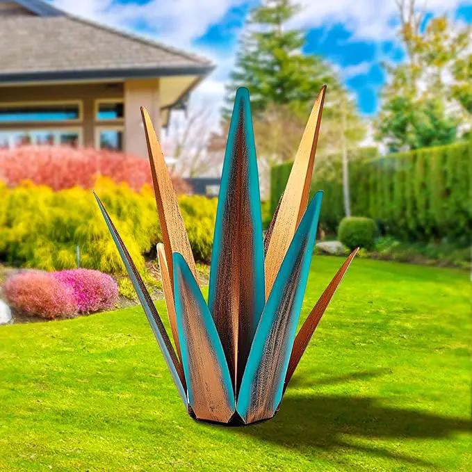 Large Tequila Rustic Sculpture, Metal Agave Plants for Outdoor Patio, Home Decor Hand Painted Garden Statue, Lawn Ornaments Yard Stakes (Blue - M) by GreenHaven Gardens