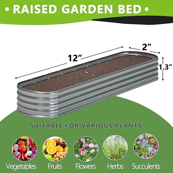 12x2x1.3 Oval Galvanized Raised Garden Bed,Outdoor Planter Box Metal Patio Kit Planting Bed for Vegetables Flowers and Succulents by GreenHaven Gardens