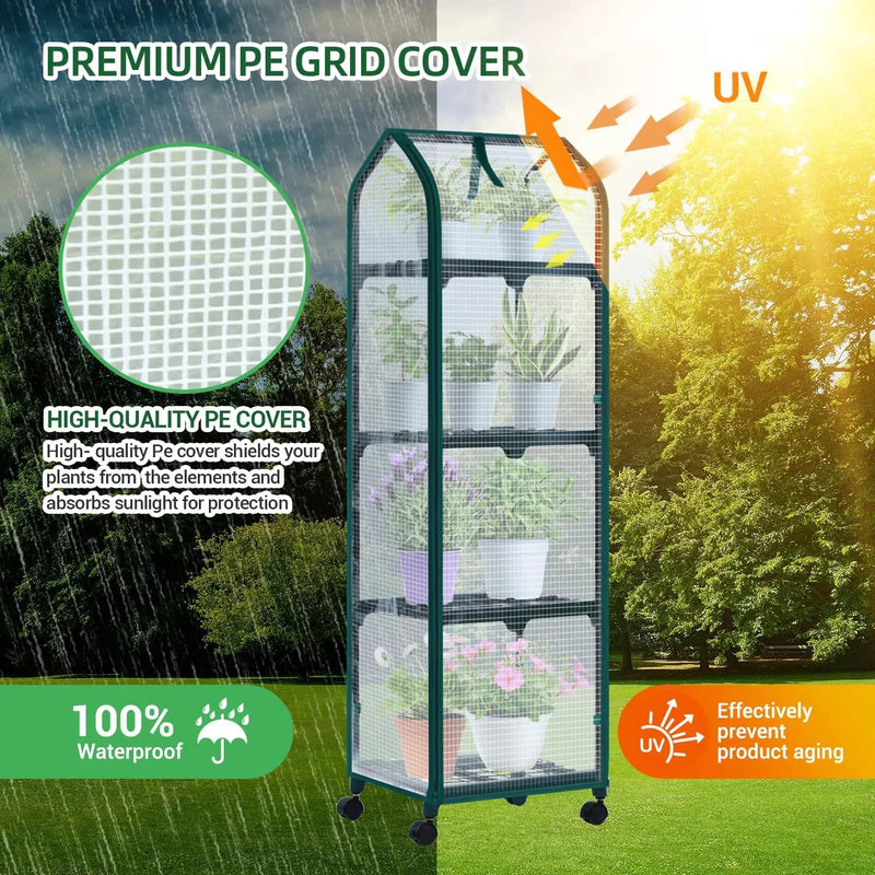 Ohuhu Mini Greenhouse for Indoor Outdoor, Small Plastic Plant Green House with Locking Wheels Portable Greenhouses with Durable Cover for Seedling,Ideal Gardening Gifts for Women Men White by GreenHaven Gardens