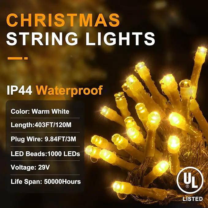 KNONEW 403ft 1000 LED Christmas String Lights Outdoor 8 Modes & Timer Fairy Light Plug in Waterproof LED Wedding Lights for Xmas Yard Tree Party Holiday Decorations (Warm White) by GreenHaven Gardens