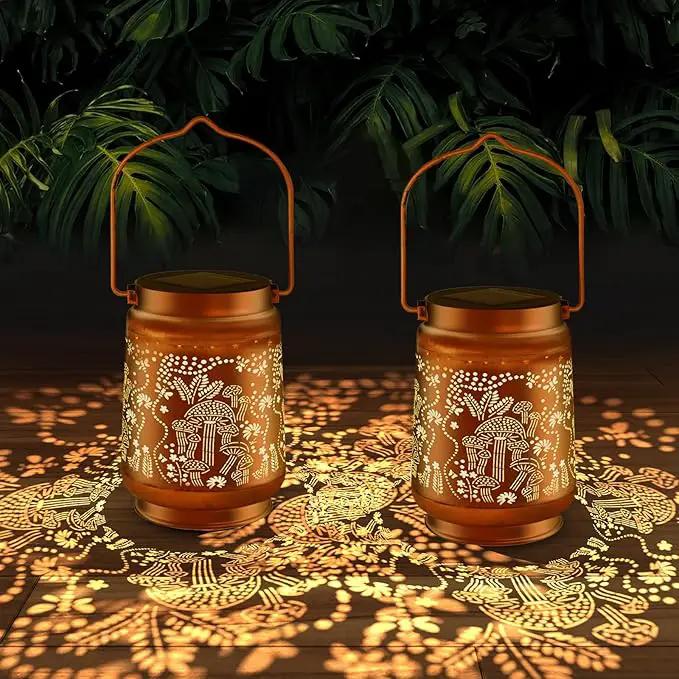 Solar Lanterns Outdoor Waterproof - Metal Hanging Solar Lights for Patio Yard Garden Decor, Christmas Birthday Gifts for Women Mom Men (2 Pack, Mushroom Shape) by GreenHaven Gardens