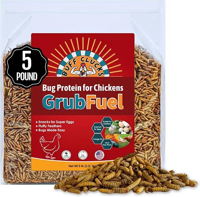 Grub Fuel Black Soldier Fly Larvae for Chickens - Nutrient Packed BSFL, Sustainably Sourced Snack for Poultry, Rich in Protein, Calcium, Fiber, Essential Fatty Acids, USA Grown (5LB)