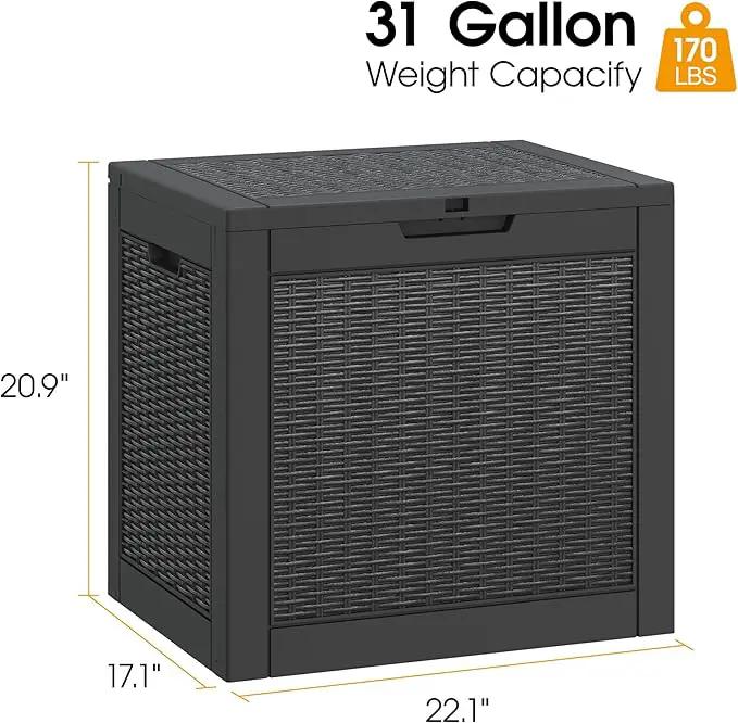 NUNU LAB 31 Gallon Outdoor Storage Box Waterproof,Indoor Outside Deck Box,Backyard Storage Bin For Package Delivery,Garden Tools,Patio Cushions,Pool Accessories,Storage Bench Lockable Lid by GreenHaven Gardens