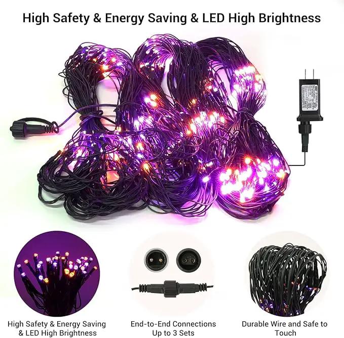 Joomer 12ft x 5ft 360LED Orange Purple Halloween Net Lights Outdoor Mesh lights, 8 Modes Timer Connectable Waterproof Bush Lights Mesh Netting Lights for Halloween Outdoor Decorations (Green Wire) by GreenHaven Gardens