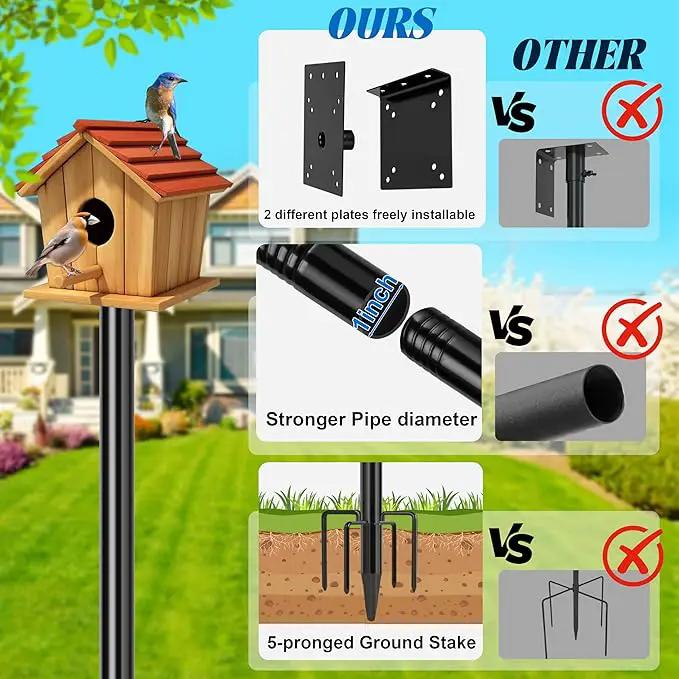Ottsuls Bird Feeder Pole, 76 Inch Heavy Duty Bird House Pole Kit for Outdoors, with Wooden Board, 5-Prong Base Feeding Station for Wild Birds Watching, Adjustable Feeder Stand (House Not Included) by GreenHaven Gardens
