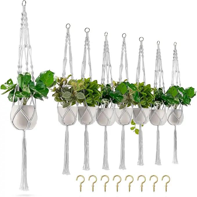 Sorbus Macrame Plant Hanger (8 Pack) Indoor Outdoor Hanging Plant Pots Cotton Rope, Elegant for Home, Patio, Garden (White) by GreenHaven Gardens
