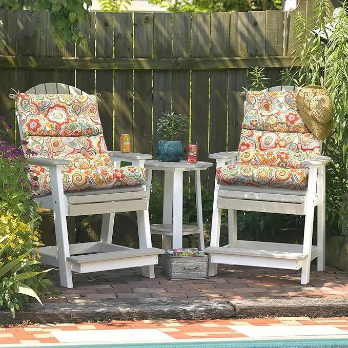 LVTXIII Outdoor Seat/Back Chair Cushion Patio Tufted High Back Cushion, Seasonal Replacement Rocking Chair Cushion with Ties (22” W x 20D”, Set of 2, Flower Red) by GreenHaven Gardens