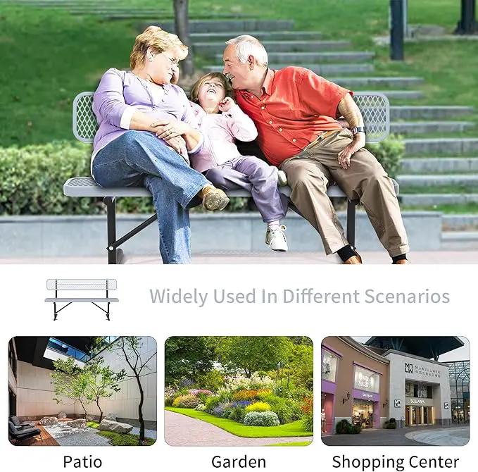 Heavy Duty Park Bench with Back Portable Frame, Outdoor Steel Bench with Backrest, Outdoor Park Bench Expanded Metal Mesh Bench for Lawn, Park, Deck, Garden, Patio, Porch, Black (Gray, 6FT) by GreenHaven Gardens