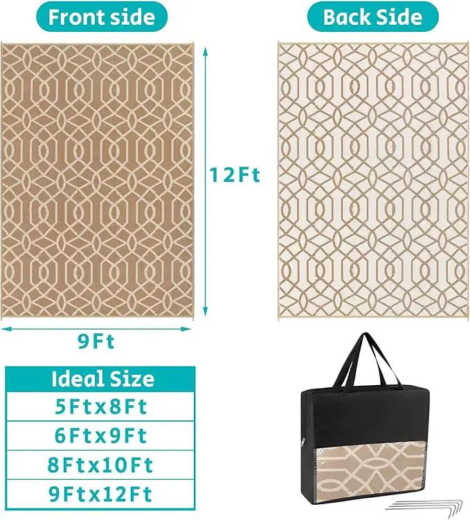 HEBE Outdoor Rug Waterproof 9x12, Reversible Plastic Straw Rug RV Camping Rug, Indoor Outdoor Patio Mat Clearance, Outside Carpet for Porch,Deck,Camper,Balcony,Backyard,Picnic by GreenHaven Gardens