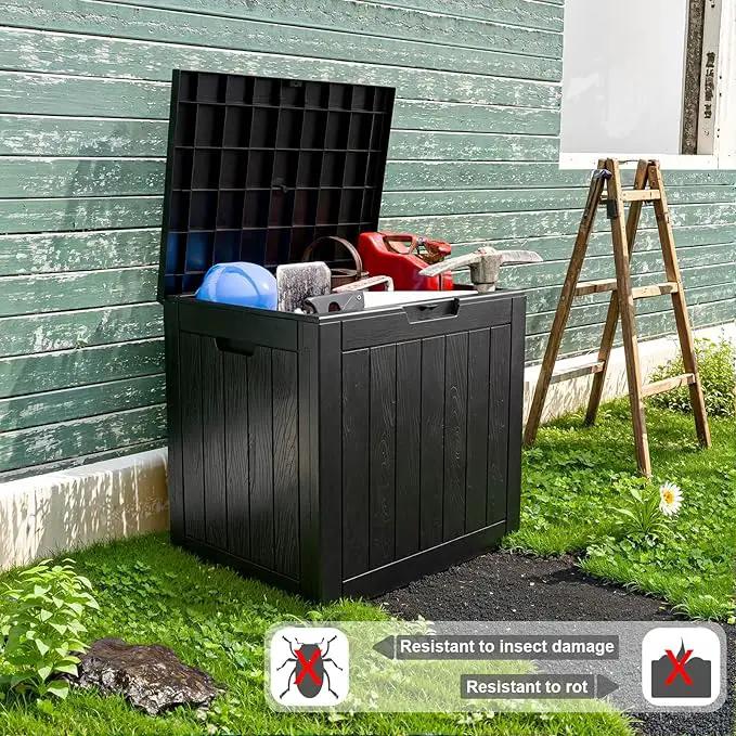 31 Gallon Waterproof Outdoor Storage Box,Resin Deck Box,Lockable Outside Storage Box Container for Patio Furniure,Garden (31 Gallon Black) by GreenHaven Gardens