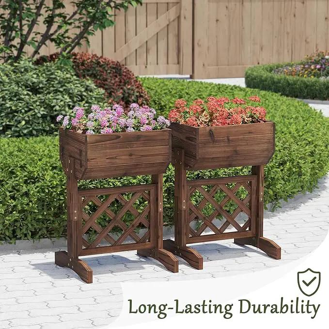 Raised Garden Bed, Standing Vertical Horticulture Planter Box for Backyard, Patio, Balcony, Planter for Flowers Herbs Vegetables for Indoor & Outdoo Decor with Trellis (Carbonized) by GreenHaven Gardens