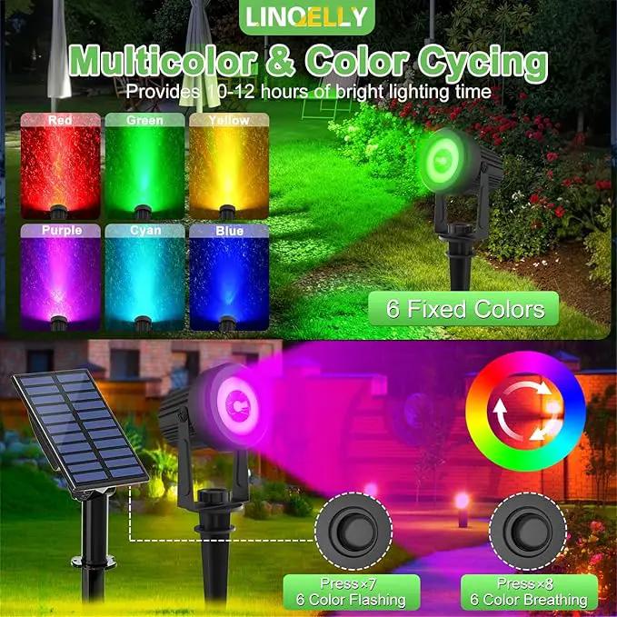 RGB Solar Spot Lights Outdoor 2Pack Color Changing Landscape Lighting IP65 Waterproof Auto Dusk to Dawn Spotlights Outside for Garden Yard Pathway by GreenHaven Gardens