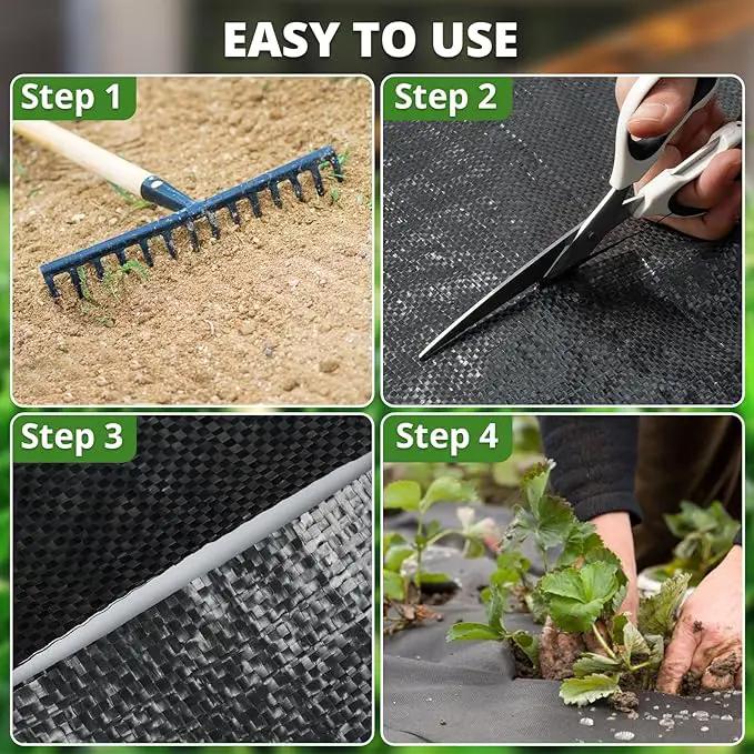 6FT x 300FT Weed Barrier Landscape Fabric, 3.2oz Heavy Duty Woven Geotextile with 60 U-Shaped Pegs & Pre-Printed Cutting Lines, Ground Cover Colth Garden Bed Liner for Landscape, Driveway, Greenhouse by GreenHaven Gardens