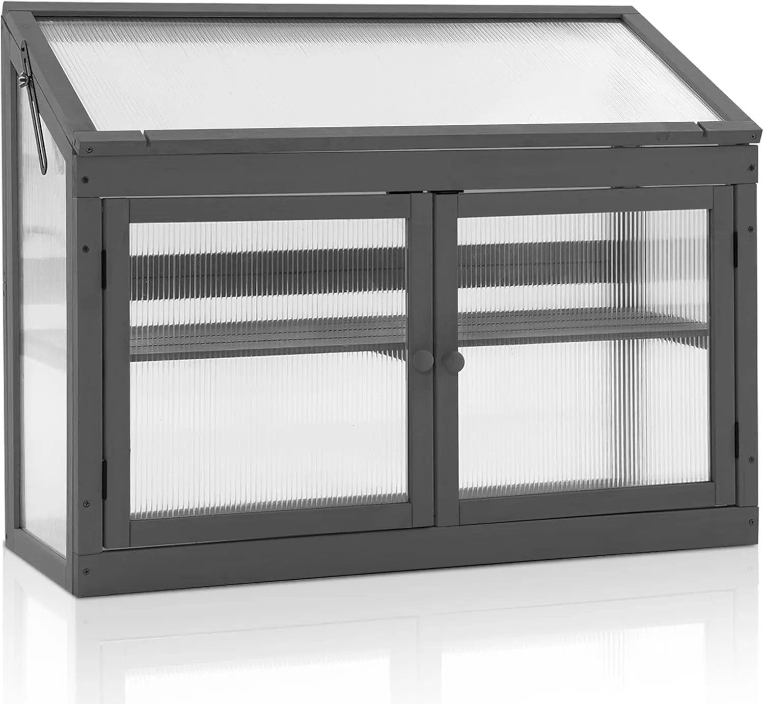 MCombo 2-Tier Wooden Cold Frame Garden Greenhouse Raised Flower Planter Shelf Bed Protection 6057-0160 (Dark Grey) by GreenHaven Gardens