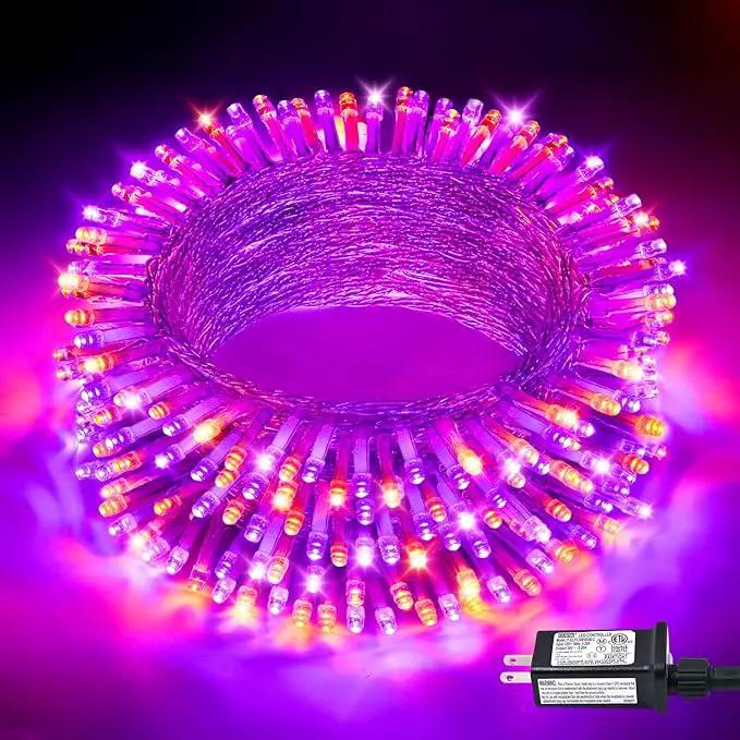 JMEXSUSS 33 FT 100 LED Halloween String Lights Indoor, Orange and Purple Halloween Lights Clear Wire, 8 Modes Outdoor Waterproof Christmas String Light Plug in by GreenHaven Gardens