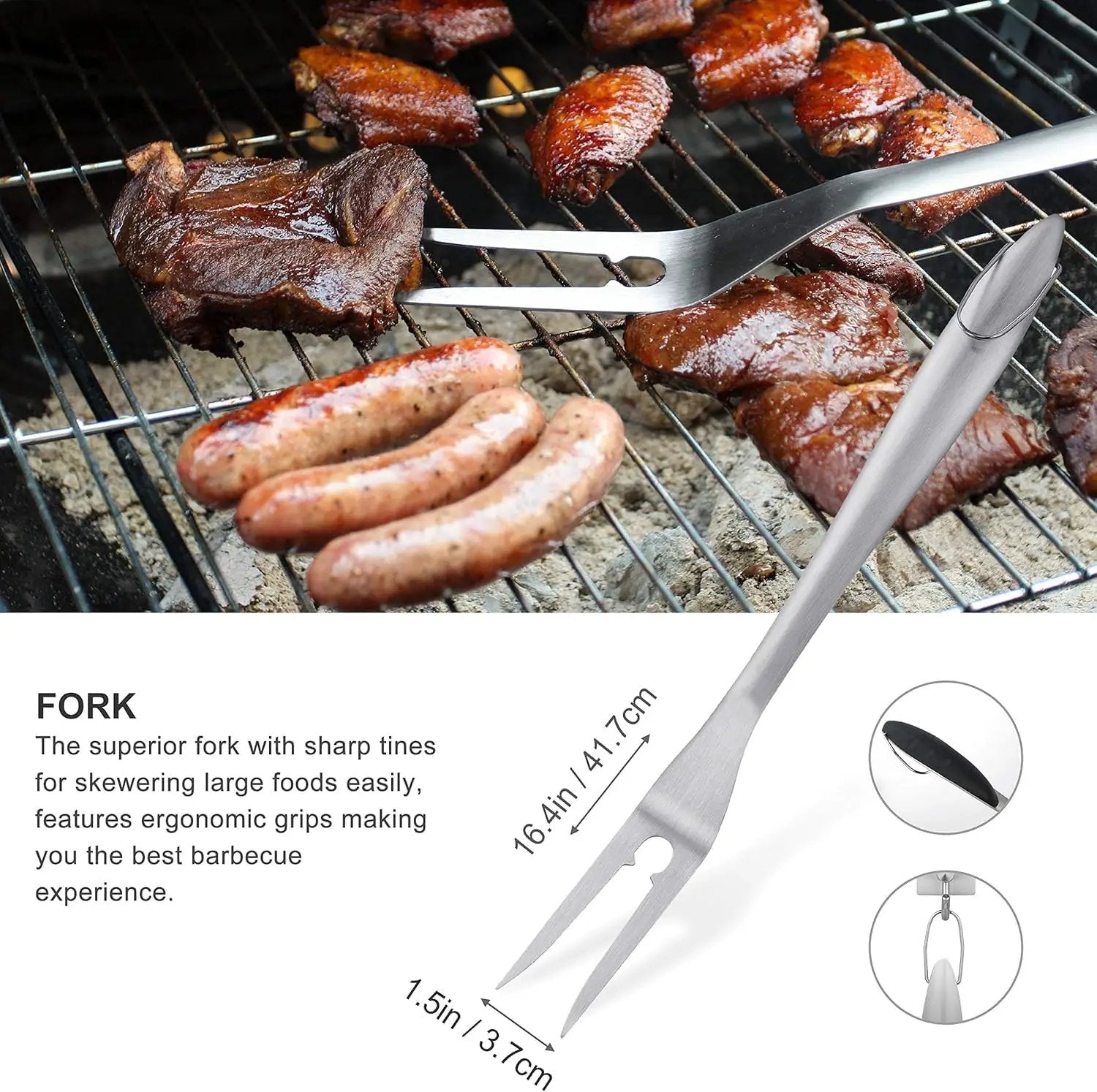 grilljoy 8PCS BBQ Grill Tools Set with Extra Thick Stainless Steel Spatula, Fork, Tongs & Cleaning Brush - Complete Barbecue Accessories Kit with Portable Bag - Perfect Grill Gifts for Men Black by GreenHaven Gardens