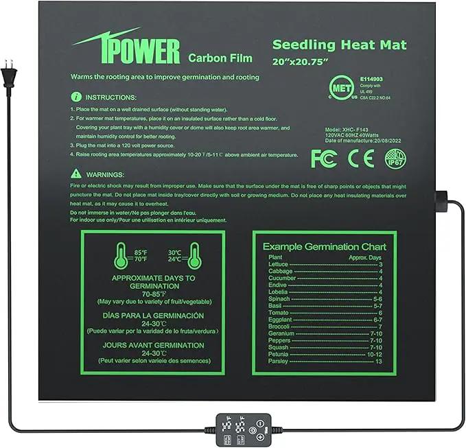 iPower 20"x20.75" Seedling Heat Mat with Built-in Temperature Controller, MET Certified Waterproof Plant Heating Pad, for Germination, Breeding, Brewing by GreenHaven Gardens