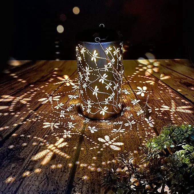 2 Pack Solar Lanterns Outdoor Hanging Lantern Lights, Dragonfly Hollowed-Out Metal Decor Lantern, Waterproof LED Decorative Garden Light - Delicate Garden Decoration for Patio, Yard by GreenHaven Gardens