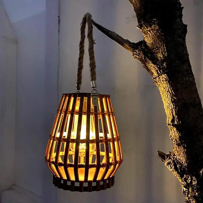 Solar Hanging Lantern Outdoor , Waterproof Natural Bamboo Lanterns with Handle Edison Bulb Design Solar Table Lamp Lights Decoration for Courtyard Patio Garden Farmhouse by GreenHaven Gardens