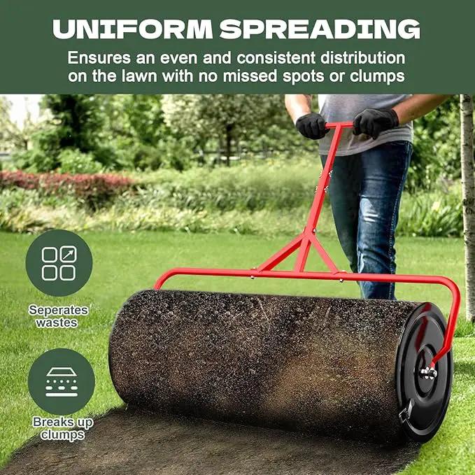 Compost Peat Moss Spreader for Lawn, 36 Inch Compost Roller Spreader with Adjustable T-Shaped Handle, Upgraded Side Clasps, Durable Lightweight Metal Roller, Lawn Garden Yard Care by GreenHaven Gardens