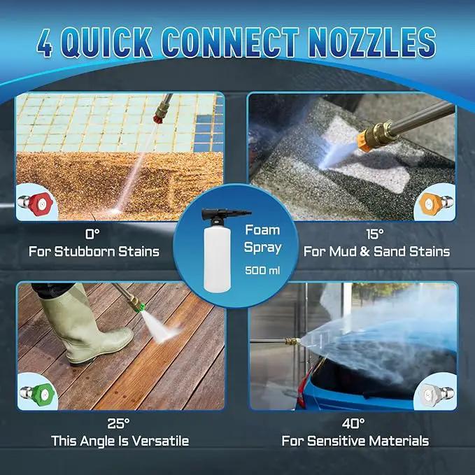 Pressure Washer with 4 Quick Connect Nozzles,Inlet Hose & Filter, Foam Cannon for Cars/Fences/Driveways Cleaning by GreenHaven Gardens