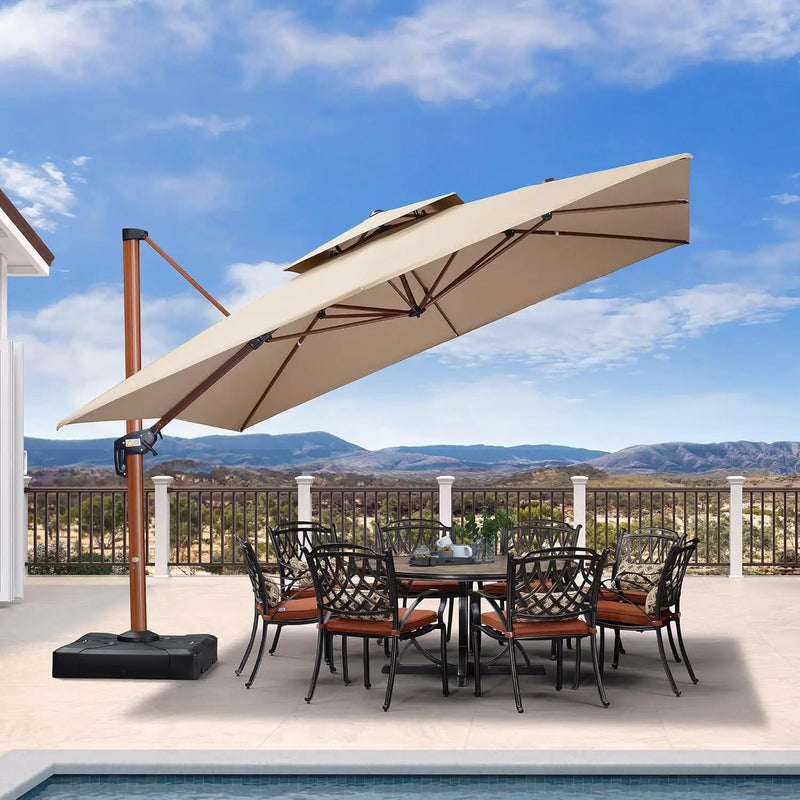 PURPLE LEAF 12' X 12' Patio Large Cantilever Umbrella Outdoor Wood Umbrellas Offset Umbrella Heavy Duty Sun Umbrellas for Garden Deck Pool, Heather Beige by GreenHaven Gardens