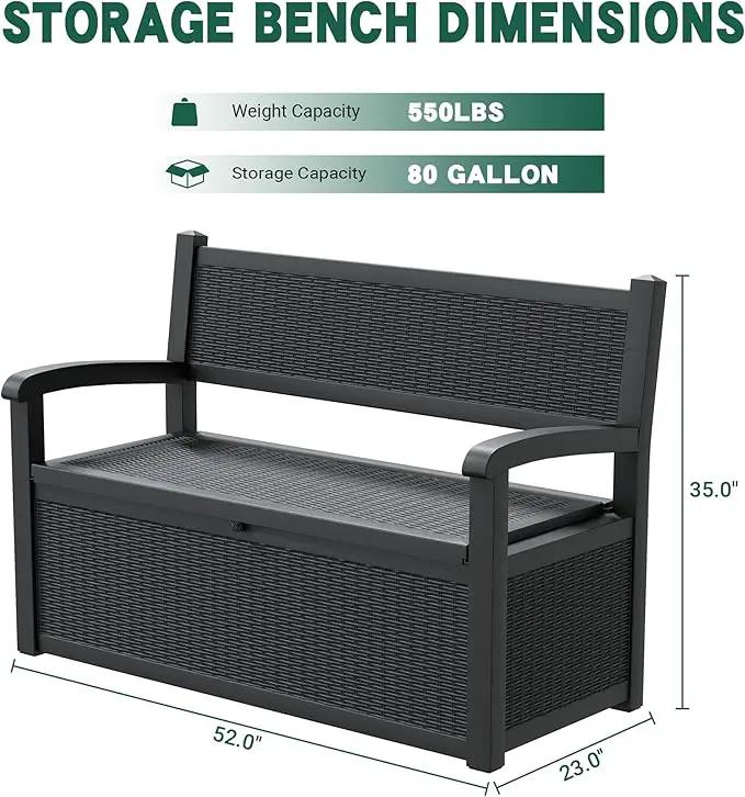 80 Gallon Outdoor Storage Box, Resin Patio Furniture with Armrest, Lockable Deck Box with Waterproof and UV Resistant for Patio Cushions, Garden Tools and Pool Supplies, Black by GreenHaven Gardens