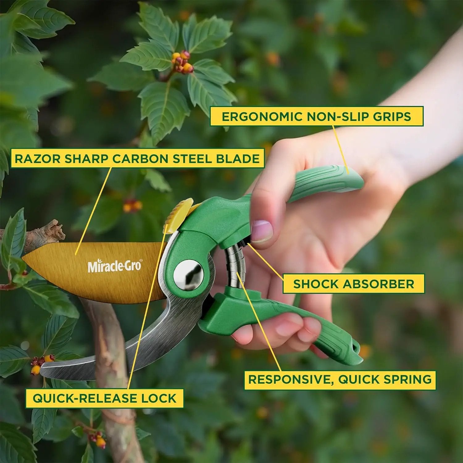 Miracle-Gro 8 in. Bypass Pruning Shears – 1/2 in. Cutting Capacity; Gardening Hand Pruner with Sharp Carbon Steel Blade and Non-Slip Grip – Lightweight Garden Tool for Live Plants and Soft Stems by GreenHaven Gardens