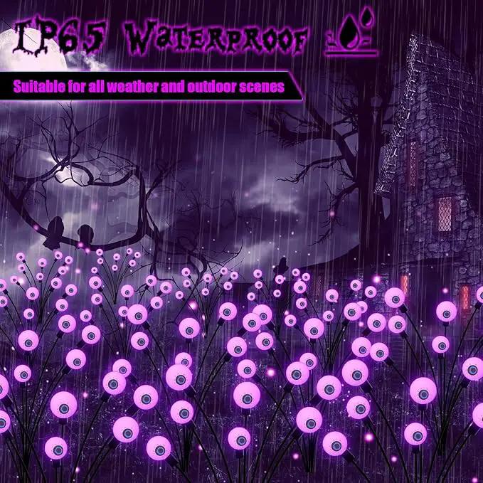 Halloween Decorations Outdoor Solar Scary Eyeball Lights, 2-Pack 16 LED Halloween Decor Solar Garden Lights, Waterproof Halloween Yard Decorations Swaying Halloween Pathway lights for Patio Lawn Party