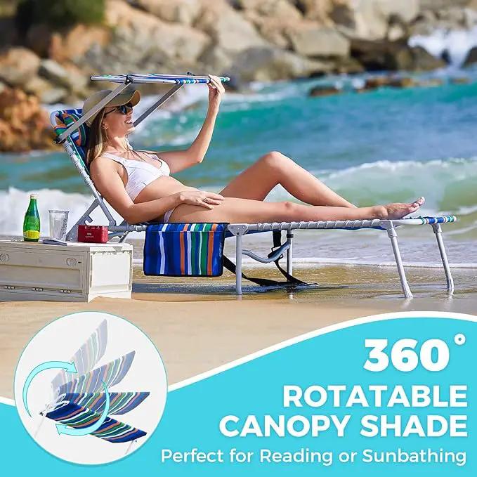 #WEJOY Folding Lounge Chair with Canopy Shade, Portable Adjustable 5-Position Patio Chaise Lounger with Pillow & Storage Pocket for Lay Flat Outdoor Lawn Backyard Beach Camping Pool Tanning by GreenHaven Gardens