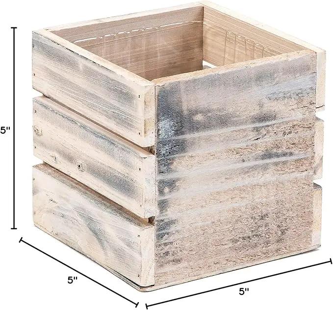 Wood Planter Box with Wine Crate Styled, 5 Inch Square, Whitewash, Plastic Liner, Garden Centerpiece Display, Wedding Flowers Holder, Home and Venue Decor (5x5 Wine Crate Set of 4, Whitewash) by GreenHaven Gardens