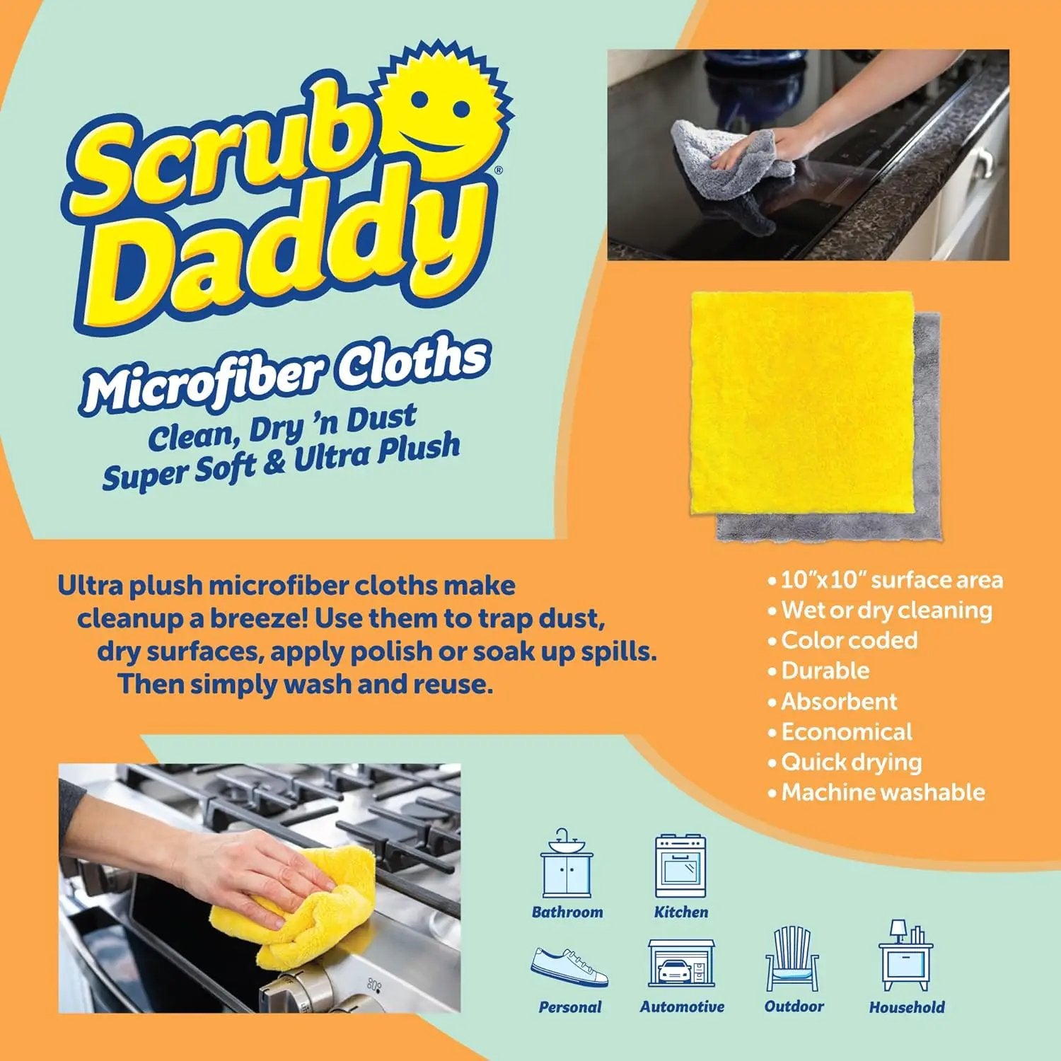 Scrub Daddy Household Cleaning Supplies - The Microfiber BBQ Bundle - Includes 2 Microfiber Towels, 1 Grill Brush & PowerPaste Cleaning Paste with 1 Scrub Mommy Sponge by GreenHaven Gardens