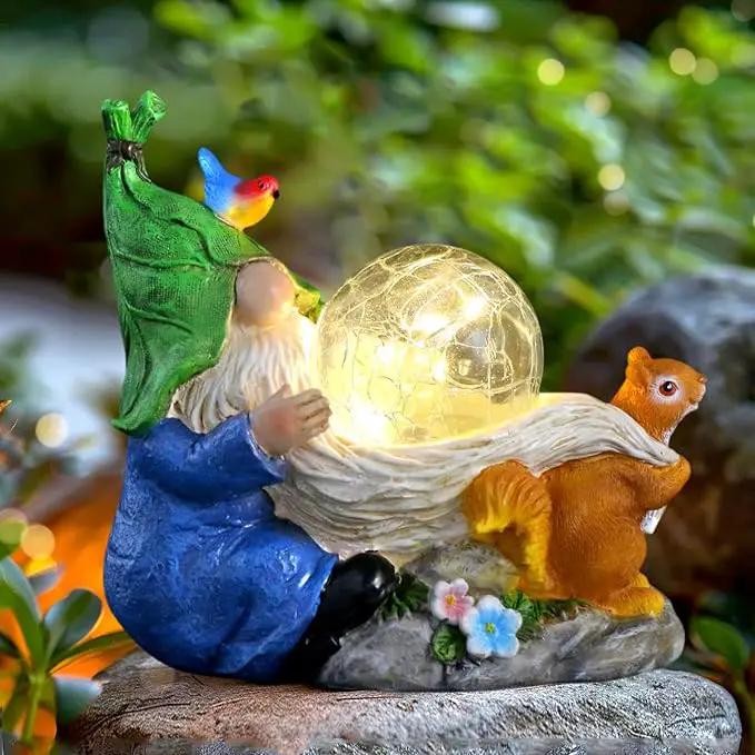 Garden Gnomes Statue Outdoor Decor,Solar Gnome Statue for Outside -Resin Blue Gnome Yard Art Gifts for Mom,Grandmam Birthday Gift by GreenHaven Gardens