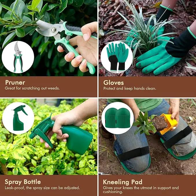 YAUNGEL Gardening Tools - 10 Pcs Garden Tool Set Heavy Duty Stainless Steel Garden Supplies Hand Tools with Wooden Handle, Storage Tote Bag, Gardening Gifts for Women and Men by GreenHaven Gardens